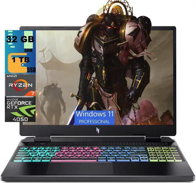 Main image of Acer Nitro 16 Gaming Laptop, 16" WUXGA 165Hz, AMD Ryzen 7 7840HS Octa-Core Processor, NVIDIA GeForce RTX 4050 6 GB, 32GB DDR5 1 TB PCIe SSD, RGB Backlit KB, Windows 11 Pro