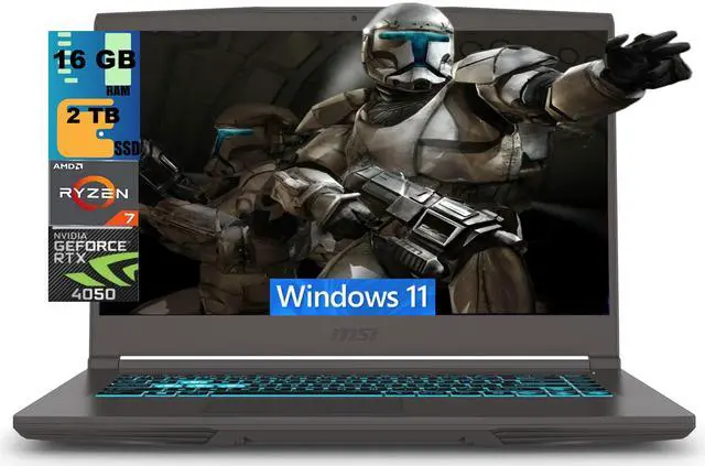 Main image of MSI Thin A15 Gaming Laptop, 15.6" FHD 144Hz, AMD Ryzen 7 7735HS 8 Cores Processor, NVIDIA GeForce RTX 4050 6GB GDDR6, 16GB DDR5 2 TB PCIe SSD, Cooler Boost 5, Windows 11
