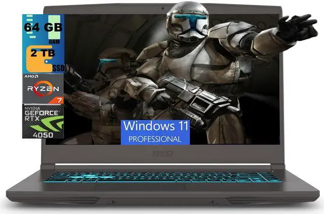 Main image of MSI Thin A15 Gaming Laptop, 15.6" FHD 144Hz, AMD Ryzen 7 7735HS 8 Cores Processor, NVIDIA GeForce RTX 4050 6GB GDDR6, 64GB DDR5 2 TB PCIe SSD, Cooler Boost 5, Windows 11 Pro