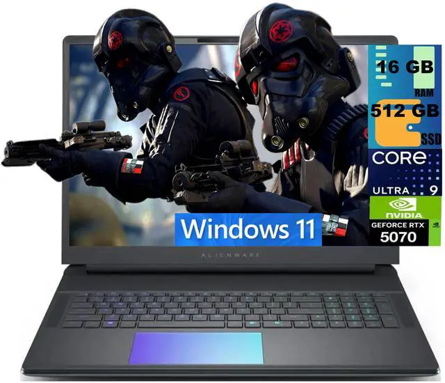 Main image of Alienware 18 Gaming Laptop, 18" QHD+ 165Hz, Intel Core Ultra 9 275HX 24-Core Processor, GeForce RTX 5070 8 GB, 16GB DDR5 512GB PCIe SSD, Backlit KB, Windows 11