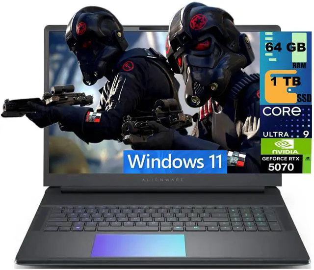 Main image of Alienware 18 Gaming Laptop, 18" QHD+ 165Hz, Intel Core Ultra 9 275HX 24-Core Processor, GeForce RTX 5070 8 GB, 64GB DDR5 1 TB PCIe SSD, Backlit KB, Windows 11