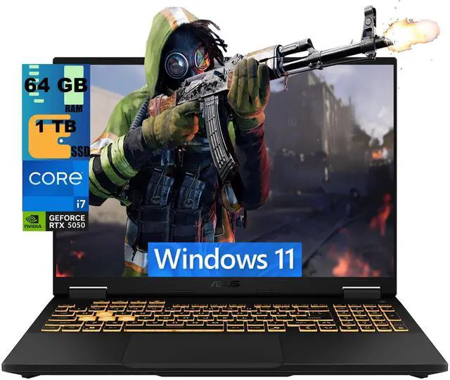 Main image of ASUS TUF F16 Gaming Laptop, 16" FHD+ 165Hz, Intel Core i7 14650HX 16 cores Processor, NVIDIA GeForce RTX 5050 8GB GDDR7, 64GB DDR5 1 TB PCIe SSD, RGB Backlit KB, Windows 11