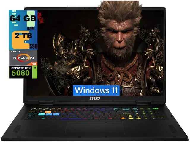 Main image of MSI Vector A18 Gaming Laptop, 18" QHD+ (2560x1600) 240Hz, AMD Ryzen 9 9955HX 16 Cores Processor, RTX 5080 16GB GDDR7, 64GB DDR5 2 TB PCIe SSD, Wi-Fi 7, Windows 11