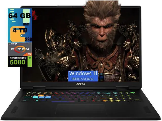 Main image of MSI Vector A18 Gaming Laptop, 18" QHD+ (2560x1600) 240Hz, AMD Ryzen 9 9955HX 16 Cores Processor, RTX 5080 16GB GDDR7, 64GB DDR5 4 TB PCIe SSD, Wi-Fi 7, Windows 11 Pro