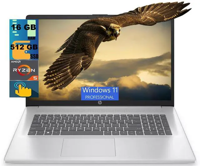 Main image of HP 17 Laptop, 17.3" HD+ Touchscreen, AMD Ryzen 5 7430U 6 cores Processor, AMD Radeon Graphics, 16GB DDR4 512GB PCIe SSD, Wi-Fi 6, Windows 11 Pro