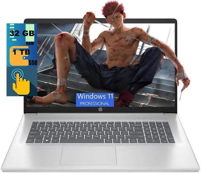 Main image of HP 17 Laptop, 17.3" HD+ (1600x900) Touchscreen, Intel Ultra 7-255U 12-Cores Processor, Intel Graphics, 32GB DDR5 1TB PCIe SSD, Fingerprint Reader, WiFi 6, Webcam, Windows 11 Pro