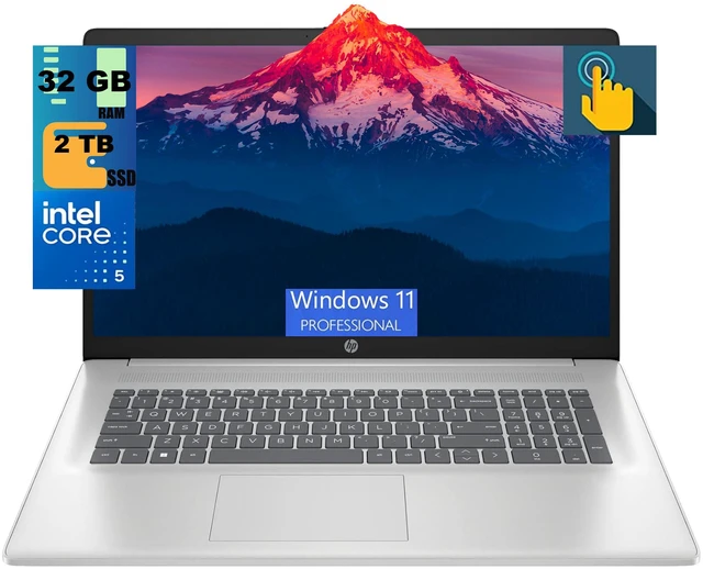 Main image of HP 17 Laptop, 17.3" HD+1600 x 900Touchscreen, Intel Core 5 120U 10-core Processor, Intel Graphics, 32GB DDR4 2TB PCIe SSD, Wi-Fi 6 & Bluetooth, Windows 11 Pro
