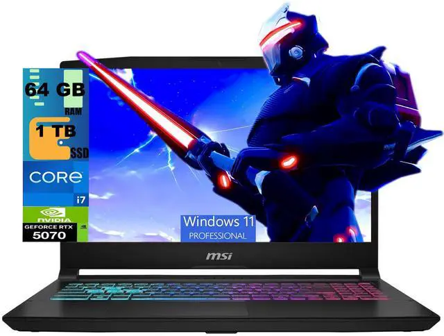Main image of MSI Katana 15 Gaming Laptop, 15.6" QHD 165Hz, Intel Core i7-14650HX 16 cores Processor, NVIDIA GeForce RTX 5070 8GB GDDR7, 64GB DDR5 1 TB PCIe SSD, RGB Backlit KB, Windows 11 Pro