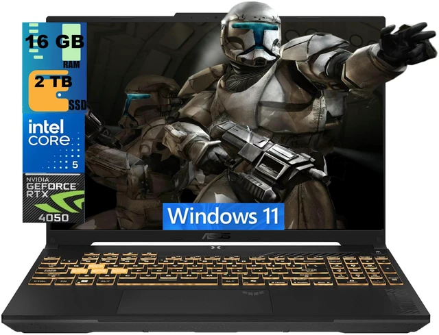 Main image of ASUS TUF F16 Gaming Laptop, 16" FHD+ 144Hz, Intel Core 5 210H 8 Cores Processor, NVIDIA GeForce RTX 4050 6GB GDDR6 Graphics, 16GB DDR5 2 TB PCIe SSD, RGB Backlit KB, Windows 11