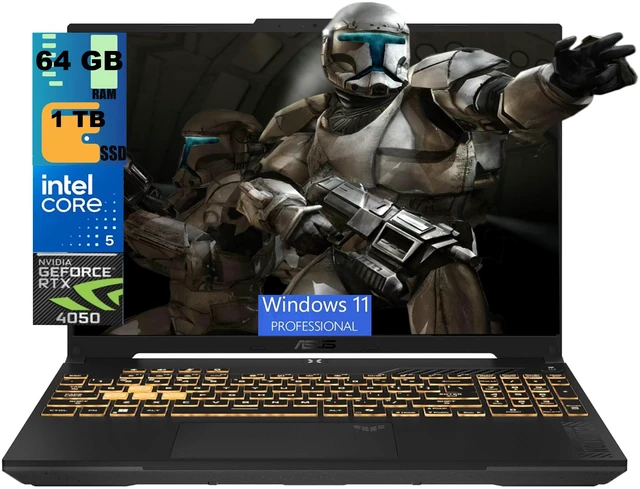 Main image of ASUS TUF F16 Gaming Laptop, 16" FHD+ 144Hz, Intel Core 5 210H 8 Cores Processor, NVIDIA GeForce RTX 4050 6GB GDDR6 Graphics, 64GB DDR5 1 TB PCIe SSD, RGB Backlit KB, Windows 11 Pro