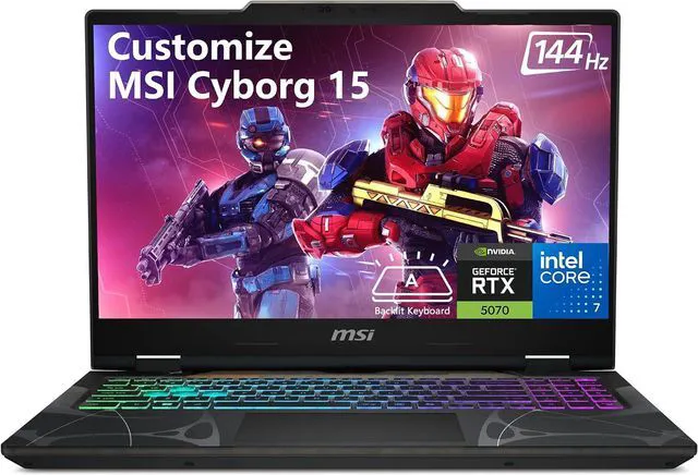 Alt view image 2 of 6 - MSI Cyborg 15 Gaming Laptop, 15.6" FHD 144Hz, Intel 10-core 7 240H Processor, NVIDIA GeForce RTX 5070 8GB GDDR7, 32GB DDR5 4 TB PCIe SSD, 4-Zone RGB Backlit, Windows 11 Pro
