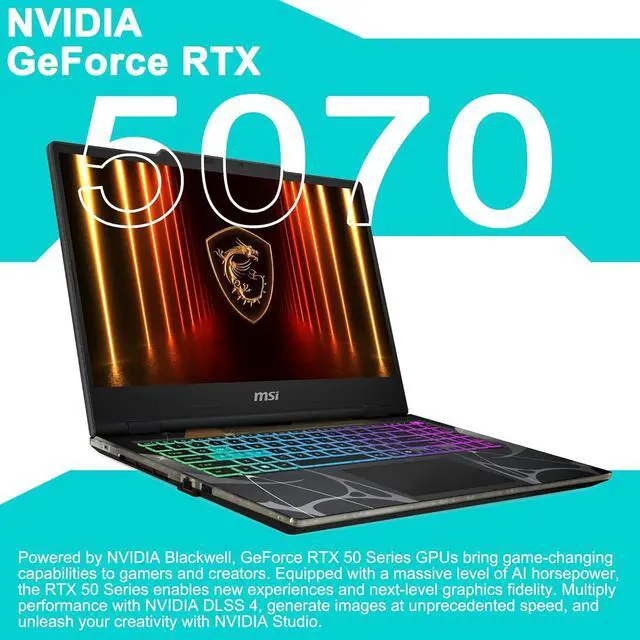 Alt view image 3 of 6 - MSI Cyborg 15 Gaming Laptop, 15.6" FHD 144Hz, Intel 10-core 7 240H Processor, NVIDIA GeForce RTX 5070 8GB GDDR7, 32GB DDR5 4 TB PCIe SSD, 4-Zone RGB Backlit, Windows 11 Pro