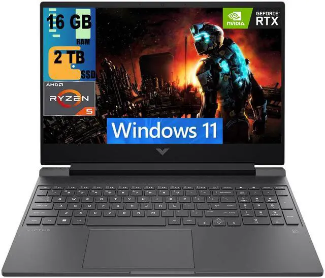 Main image of HP Victus 15 Gaming Laptop, 15.6" FHD 144Hz Display, AMD Ryzen 5 7535HS 6 cores Processor, NVIDIA GeForce RTX 2050 4GB GDDR6, 16GB DDR5  2TB PCIe SSD, Backlit Keyboard, Wi-Fi 6, Windows 11