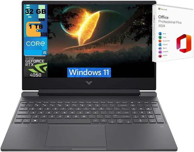 Main image of HP Victus 15 Laptop, 15.6" FHD 144Hz, Intel Core i5-12500H 12 Cores Processor, NVIDIA GeForce RTX 4050 GPU 6 GB, 32GB DDR5  1TB PCIe SSD, Backlit Keyboard, Wi-Fi 6, Windows 11 ,Office 2024 License