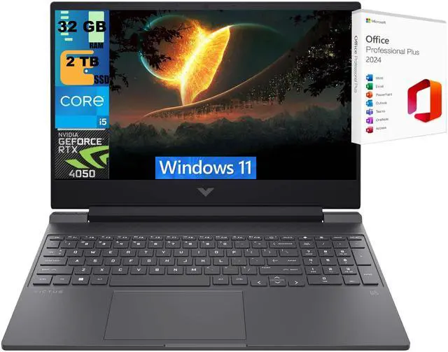 Main image of HP Victus 15 Laptop, 15.6" FHD 144Hz, Intel Core i5-12500H 12 Cores Processor, NVIDIA GeForce RTX 4050 GPU 6 GB, 32GB DDR5  2TB PCIe SSD, Backlit Keyboard, Wi-Fi 6, Windows 11 ,Office 2024 License