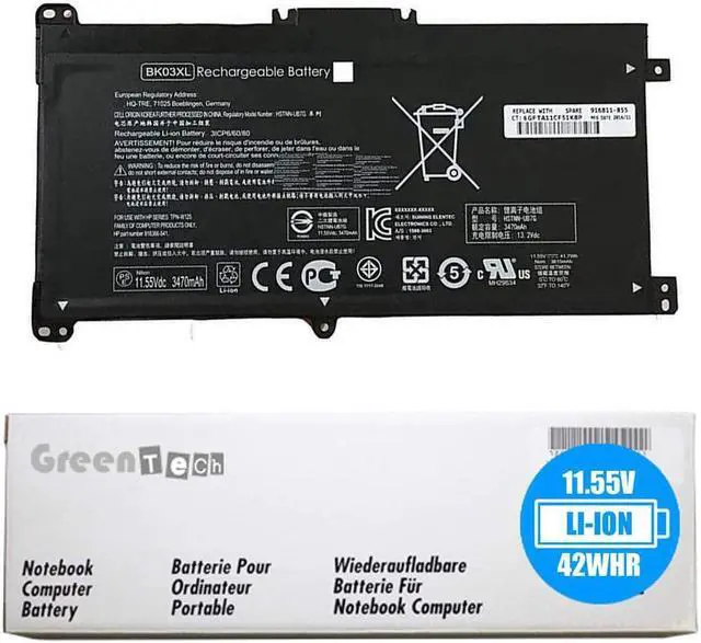 Main image of GreenTech BK03XL Replacement Battery for HP Pavilion 14-BA, Pavilion X360 14-BA Convertible - GreenTech 11.55V 42Whr Battery 916811-855 916366-541 HSTNN-UB7G