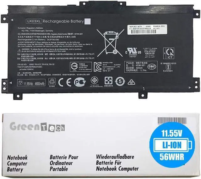 Main image of GreenTech LK03XL Replacement Battery for HP Envy 17-AE, Envy 17t-AE, Envy 17-CE, Envy 15-BP, Envy 15t-BP, Envy 15-BQ, Envy 15-CN - GreenTech 11.55V 56Whr 916814-855 HSTNN-UB7I L09281-855 HSTNN-UB70