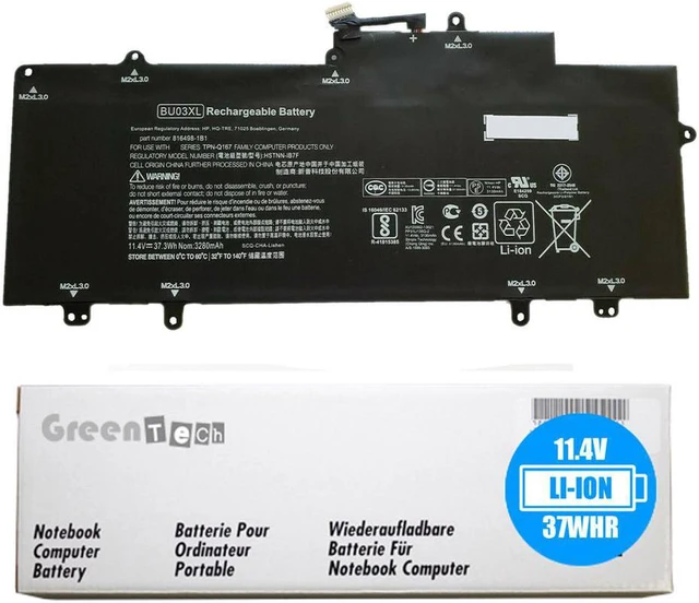 Main image of GreenTech BU03XL Replacement Battery for HP Chromebook 14 G4 Series, HP Chromebook 14-AK Series - GreenTech 11.4V 37Whr 3 Cell Battery BU03037XL-PL 816609-005 816498-1C1 816498-1B1 HSTNN-IB7F