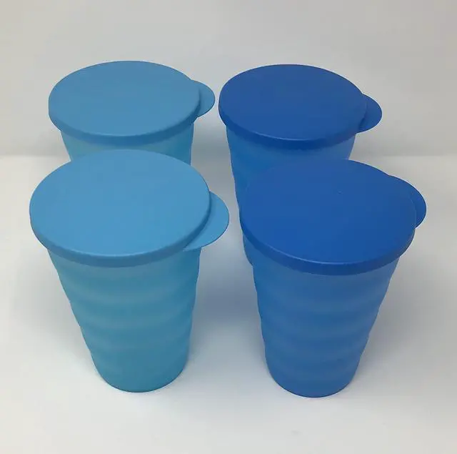 Alt view image 2 of 4 - Tupperware Impressions Tumblers 16 Oz Set of 4 Blue No Straw Holes