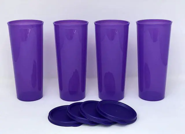 Alt view image 2 of 4 - TUPPERWARE 16oz TUMBLERS PURPLE SET OF FOUR With LIDS
