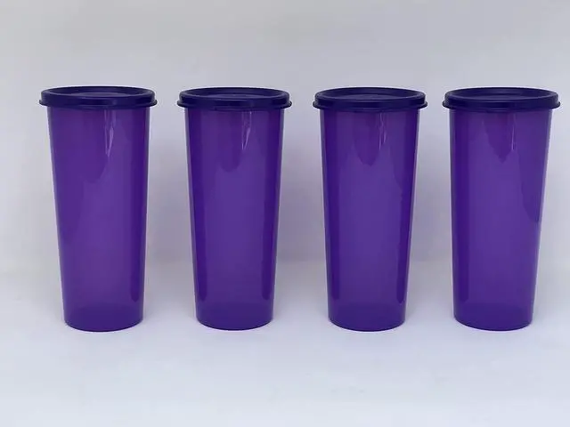 Alt view image 3 of 4 - TUPPERWARE 16oz TUMBLERS PURPLE SET OF FOUR With LIDS