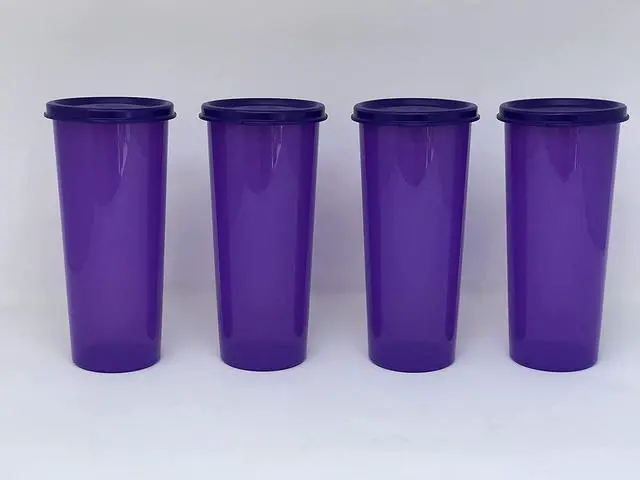 Main image of TUPPERWARE 16oz TUMBLERS PURPLE SET OF FOUR With LIDS