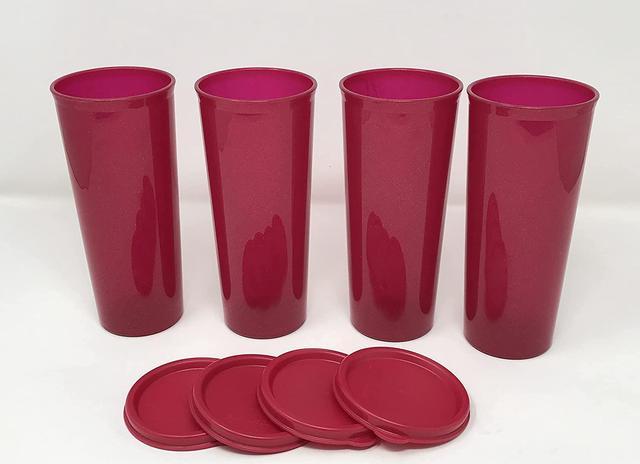 Tupperware 16 ounces Tumblers set of four with lids same color - Emberglow  