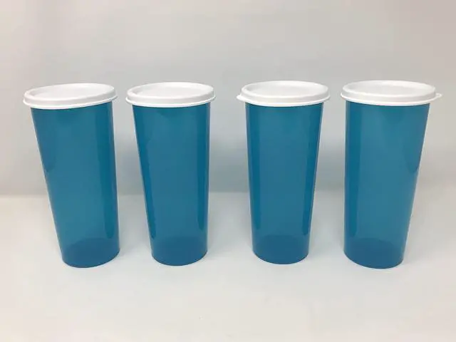 Alt view image 3 of 4 - Tupperware Straight Sided Tumblers Cups with Lids 16 Ounce - Blue Color