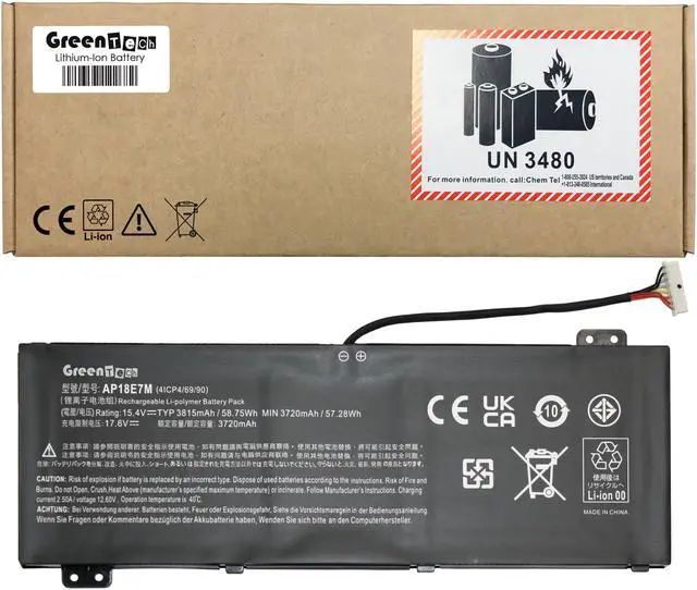 Main image of GREENTECH AP18E7M KT.00407.009 BATTERY FOR ACER ASPIRE A715-74G AN517-51 AN515-54 AN515-55 AN517-51 AN715-51 CONCEPT D CN315-71 CN517-71 HELIOS 300 PH315 PH317 PT315 15.4V 58.75WHR AP18E8M