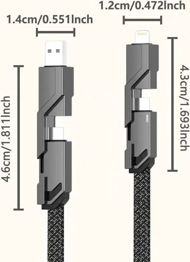 Alt view image 3 of 4 - GREENTECH 4-IN-1 CABLE USB-C (3FT) 100W USB-C CHARGER CABLE WITH HOOK LOOP FASTENER COMPATIBLE WITH MACBOOK, IPAD, IPHONE, GALAXY, SWITCH (BLACK VERSION)