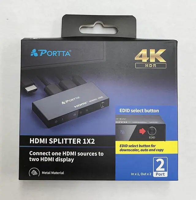 Alt view image 5 of 6 - PORTTA 4K HDMI 2-Port Video Splitter  1x2 HDMI Splitter w/ Solid Aluminum Housing  4K 60Hz