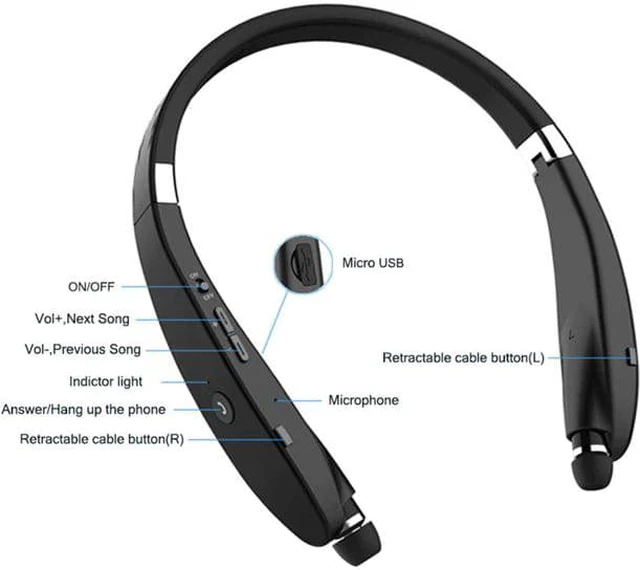 Alt view image 5 of 7 - Foldable Bluetooth Headset,Lightweight Retractable Bluetooth Headphones for Sports&Exercise, Noise Cancelling Stereo Neckband Wireless Headset