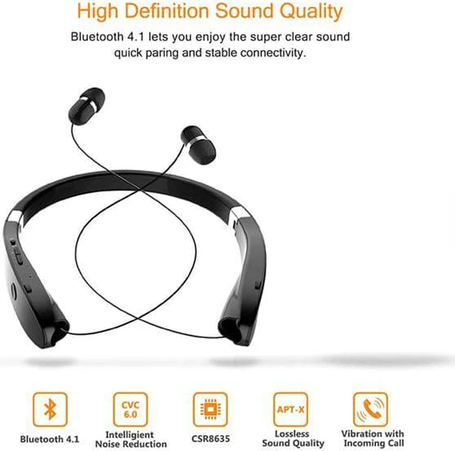 Alt view image 2 of 7 - Foldable Bluetooth Headset,Lightweight Retractable Bluetooth Headphones for Sports&Exercise, Noise Cancelling Stereo Neckband Wireless Headset