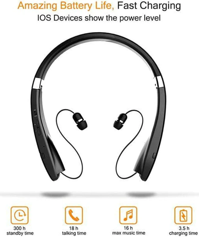 Alt view image 3 of 7 - Foldable Bluetooth Headset,Lightweight Retractable Bluetooth Headphones for Sports&Exercise, Noise Cancelling Stereo Neckband Wireless Headset