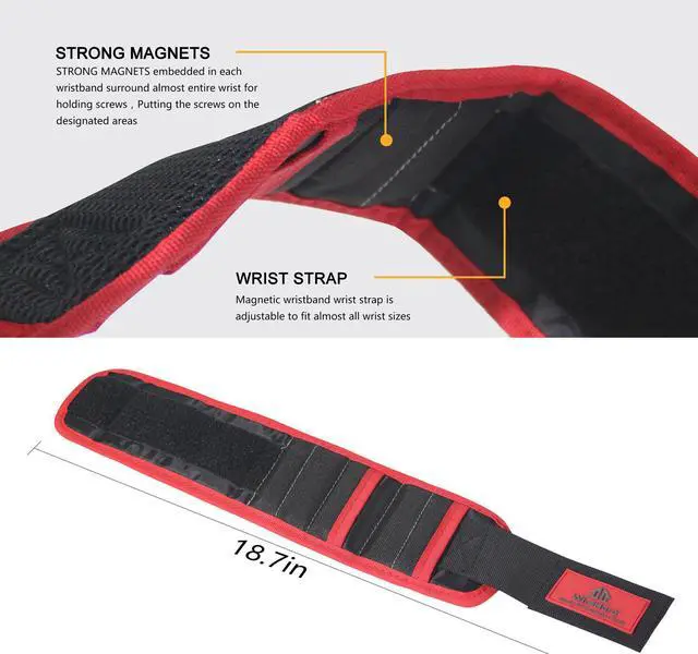 Alt view image 3 of 5 - PREMIUM Magnetic Wristband Armband with Strong Magnets for Holding Screws, Nails, Bolts, Drills and Screwdriver Bits set - for Holding Sewing Tools - The Best Tools Gifts For Men - Handyman - Dad