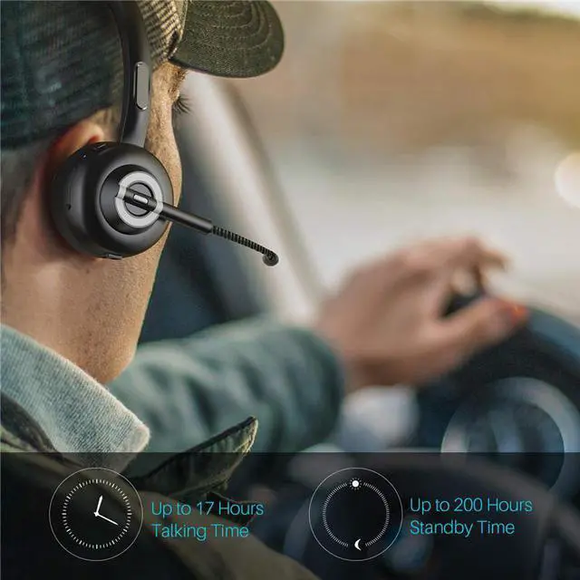 Alt view image 6 of 7 - Raopingx Trucker Bluetooth Headset Wireless Headset with Microphone Over The Head Headphones with Noise Cancelling Sound On Ear Car Earphones Office Earpiece for Cellphone Call Center Bluetooth V5.0