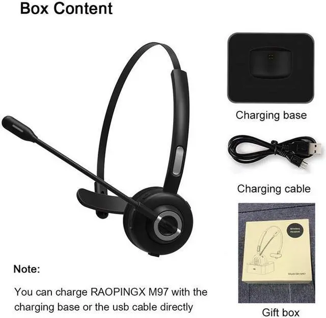 Alt view image 7 of 7 - Raopingx Trucker Bluetooth Headset Wireless Headset with Microphone Over The Head Headphones with Noise Cancelling Sound On Ear Car Earphones Office Earpiece for Cellphone Call Center Bluetooth V5.0