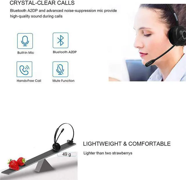 Alt view image 2 of 7 - Raopingx Trucker Bluetooth Headset Wireless Headset with Microphone Over The Head Headphones with Noise Cancelling Sound On Ear Car Earphones Office Earpiece for Cellphone Call Center Bluetooth V5.0