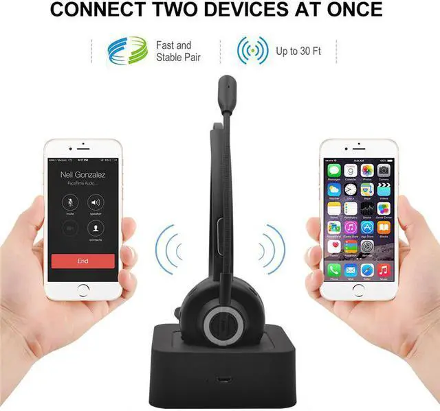 Alt view image 3 of 7 - Raopingx Trucker Bluetooth Headset Wireless Headset with Microphone Over The Head Headphones with Noise Cancelling Sound On Ear Car Earphones Office Earpiece for Cellphone Call Center Bluetooth V5.0