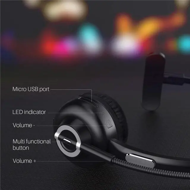 Alt view image 4 of 7 - Raopingx Trucker Bluetooth Headset Wireless Headset with Microphone Over The Head Headphones with Noise Cancelling Sound On Ear Car Earphones Office Earpiece for Cellphone Call Center Bluetooth V5.0
