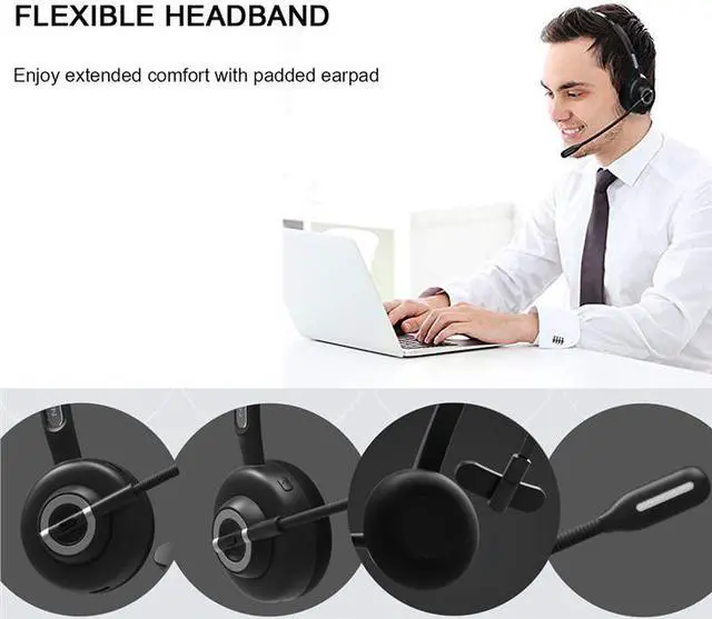 Alt view image 5 of 7 - Raopingx Trucker Bluetooth Headset Wireless Headset with Microphone Over The Head Headphones with Noise Cancelling Sound On Ear Car Earphones Office Earpiece for Cellphone Call Center Bluetooth V5.0