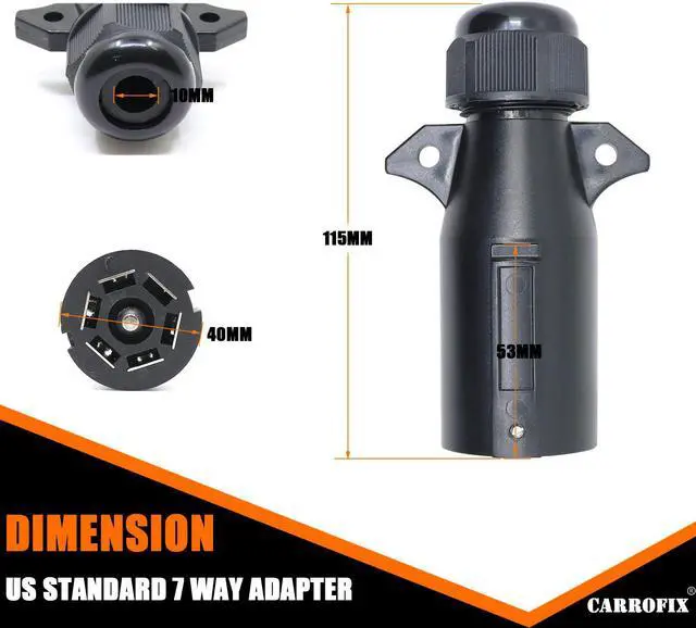 Alt view image 5 of 7 - CARROFIX RV Blade 7 Way Round Trailer Connector - 7 Pin Trailer Light Adapter Plug