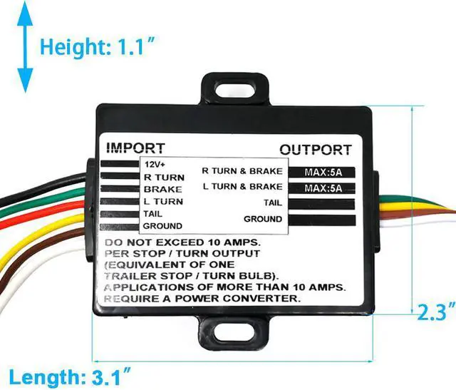 Alt view image 7 of 7 - CARROFIX Powered 3-to-2-Wire Trailer Taillight Converter with 60" Wiring Harness - LED Compatible Trailer Converter