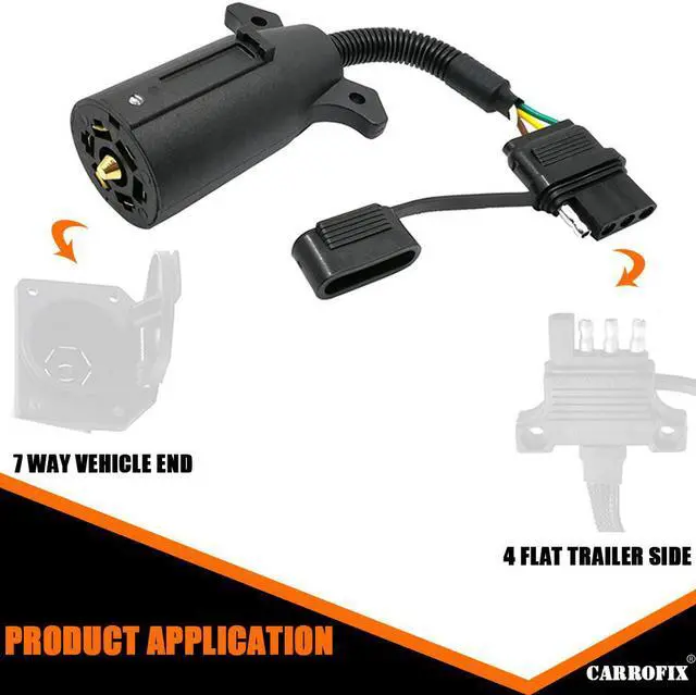 Alt view image 3 of 7 - CARROFIX 7-Way Round RV Blade to 4-Way Flat Trailer Wiring Adapter Connector Plug 7/4 Pin