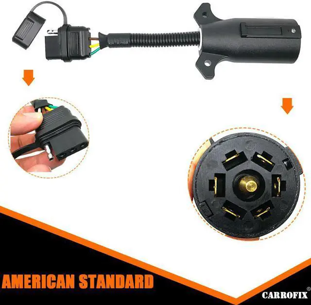 Alt view image 5 of 7 - CARROFIX 7-Way Round RV Blade to 4-Way Flat Trailer Wiring Adapter Connector Plug 7/4 Pin
