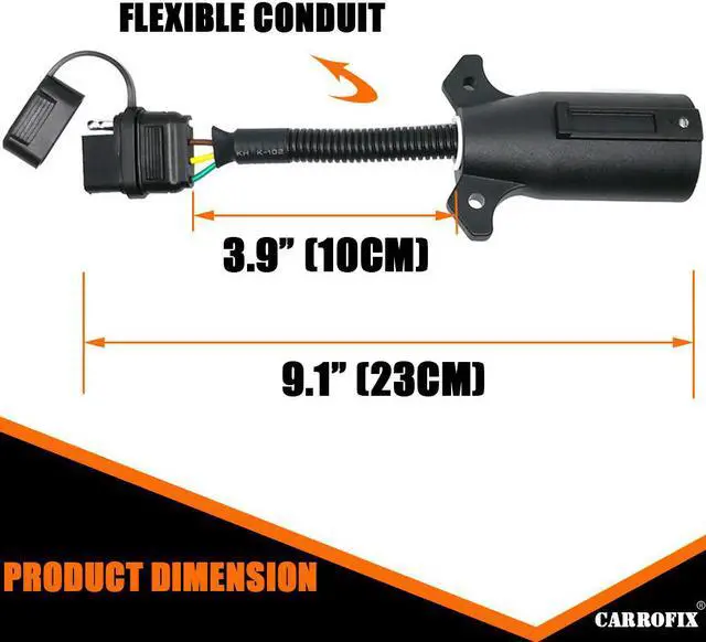 Alt view image 4 of 7 - CARROFIX 7-Way Round RV Blade to 4-Way Flat Trailer Wiring Adapter Connector Plug 7/4 Pin