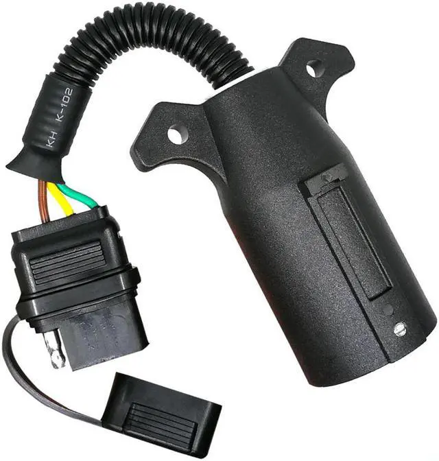 Main image of CARROFIX 7-Way Round RV Blade to 4-Way Flat Trailer Wiring Adapter Connector Plug 7/4 Pin