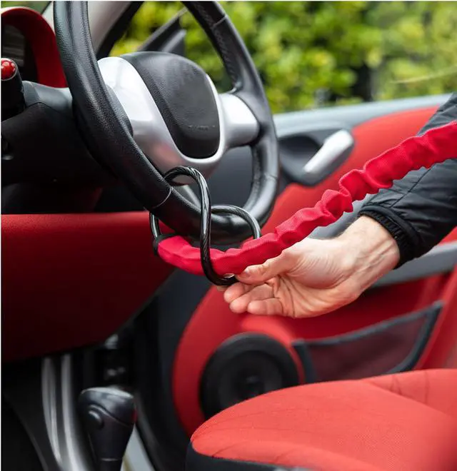 Alt view image 7 of 7 - Heavy Duty Steering Wheel Lock Seat Belt Lock Anti-Theft Vehicle Lock with 2-Key