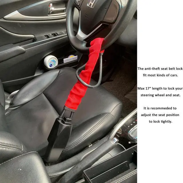 Alt view image 5 of 7 - Heavy Duty Steering Wheel Lock Seat Belt Lock Anti-Theft Vehicle Lock with 2-Key