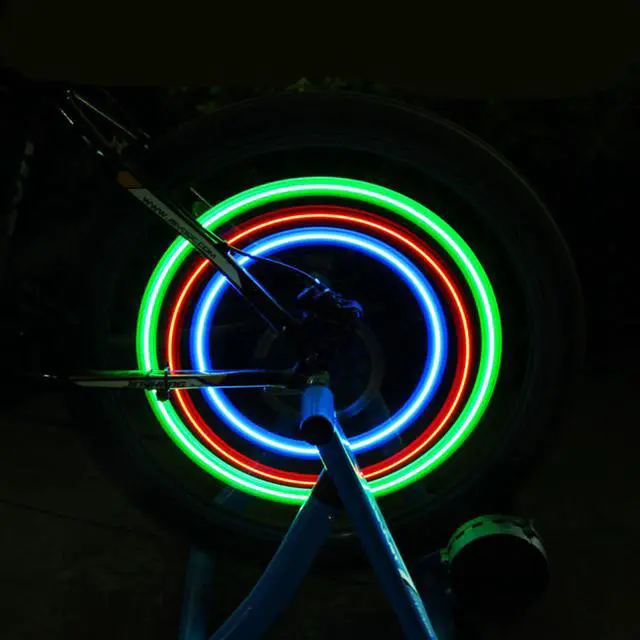 Alt view image 5 of 7 - Carrofix Bike Spoke Lights 9 Red Green and Blue Three Packs pack Waterproof Easy to Install Wheel Lights With Batteries Riding Gear Accessories